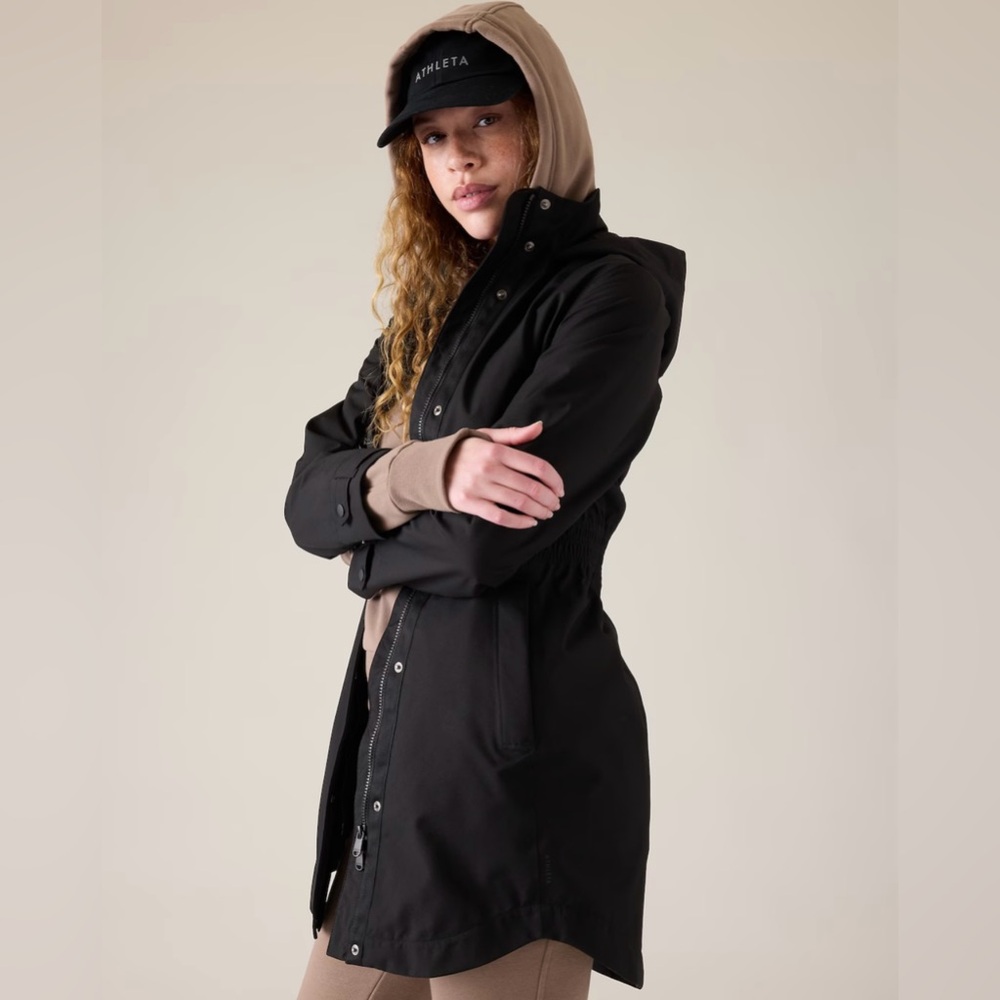 Athleta•RAINOUT SUTRO LONG TRENCH•Black•3X